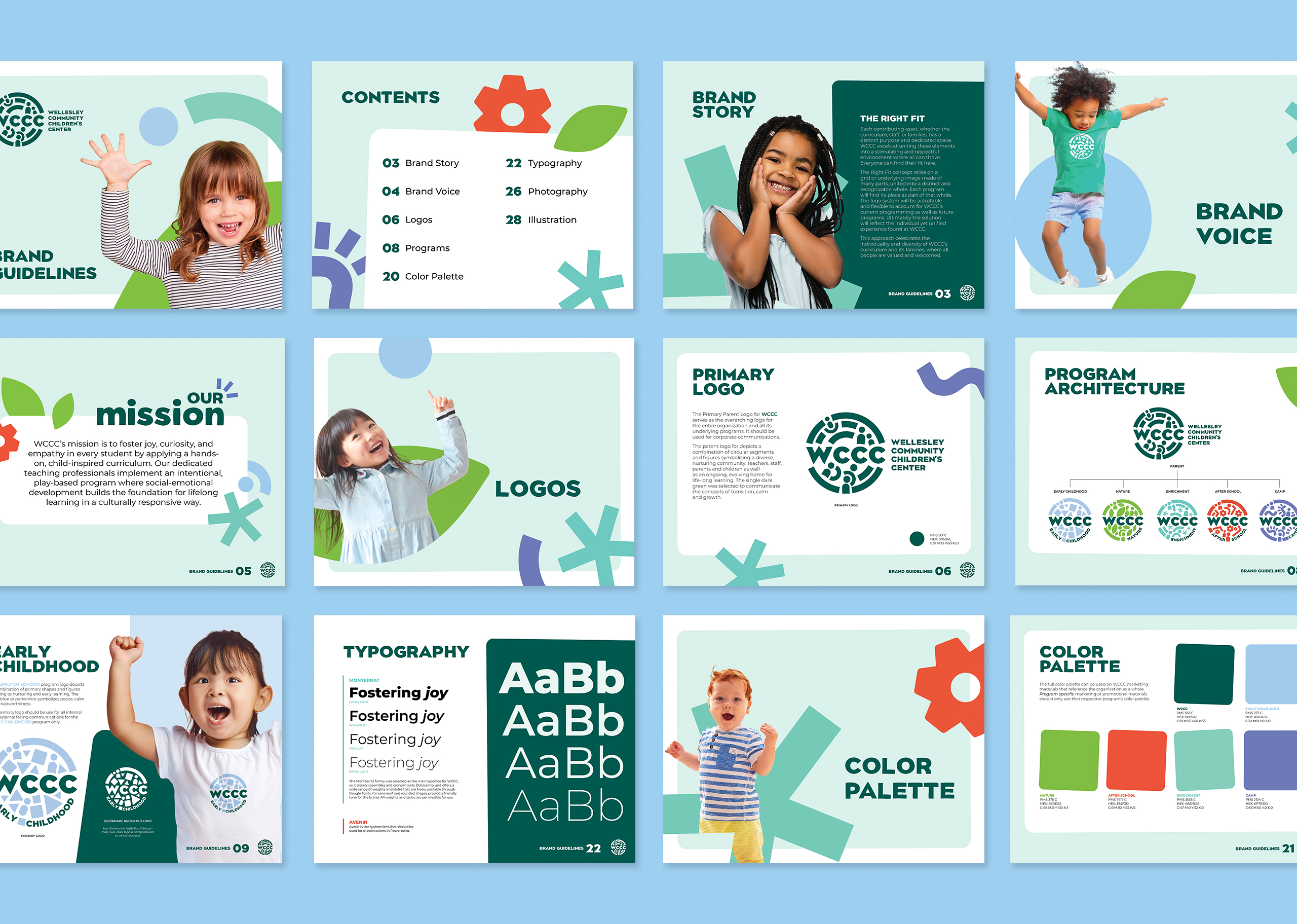 Example pages from WCCC brand guide.