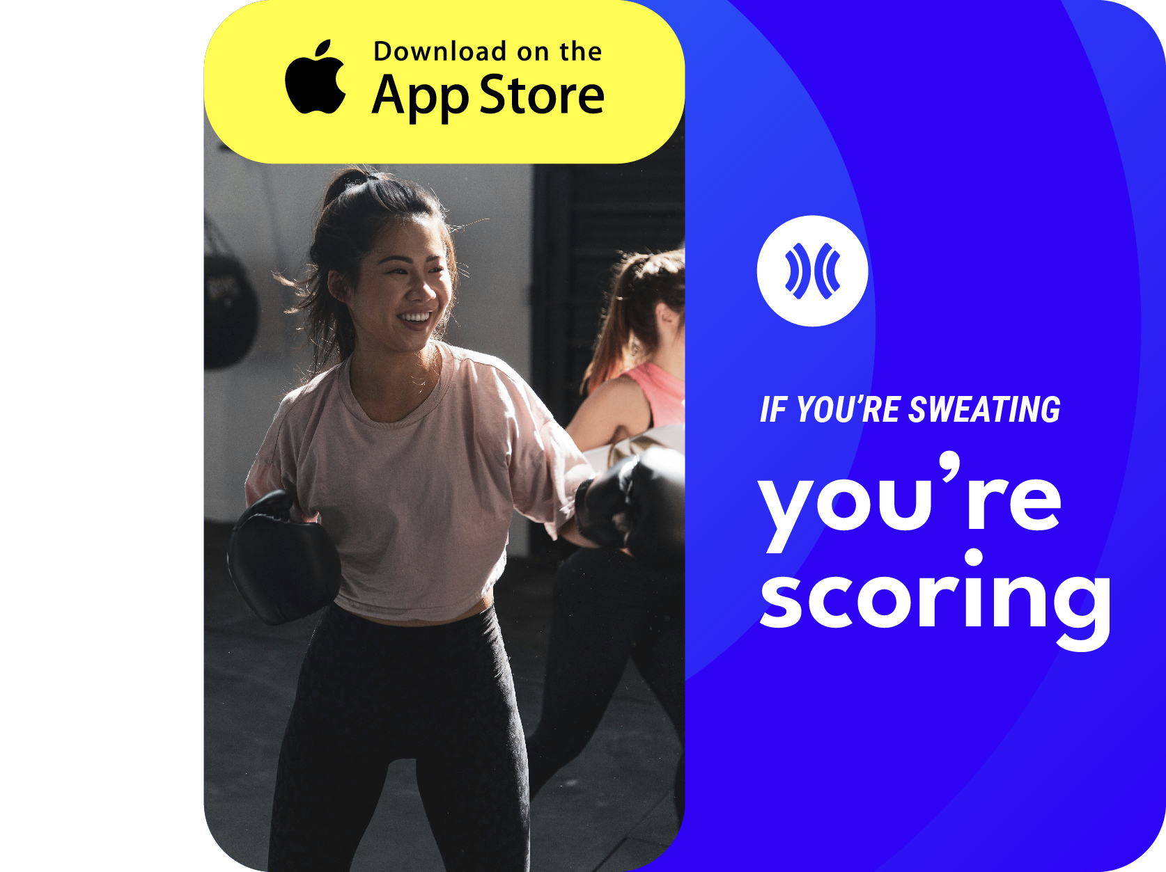 Ad for Moove app in the App Store with a woman boxing 