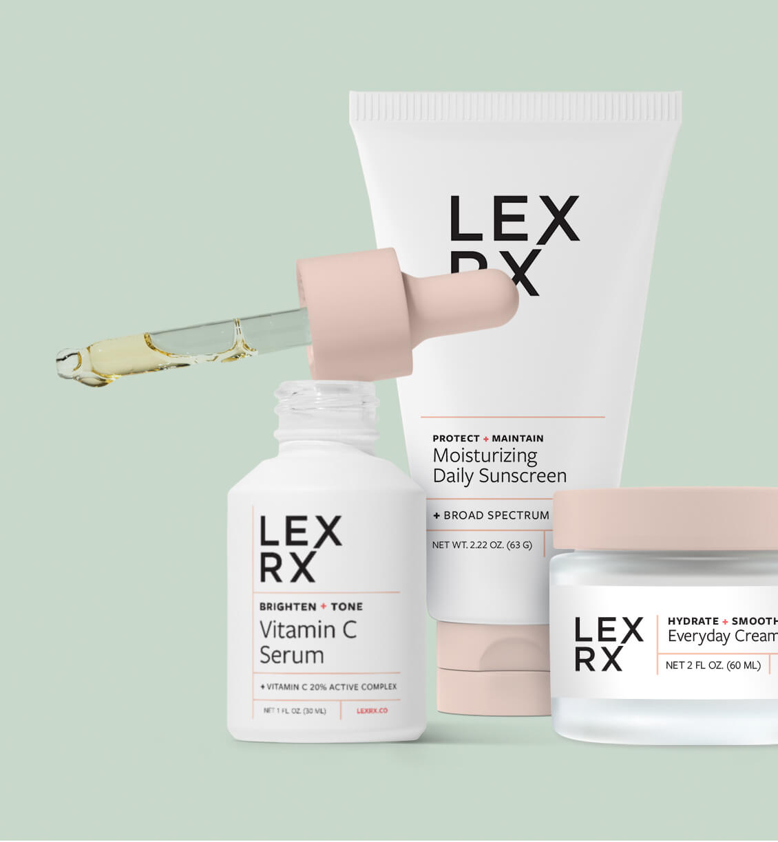 3 LexRx skin products with matching labels.